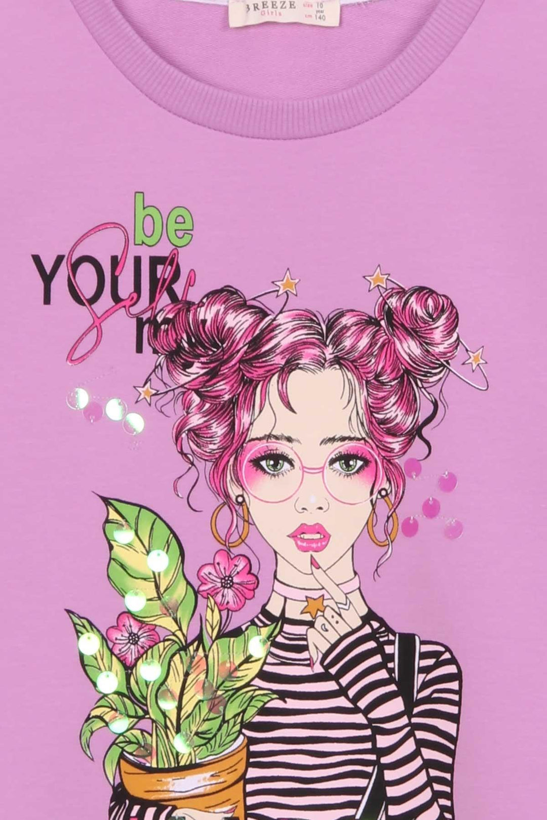 BRE Breeze Girl Child Long Sleeve T-Shirt Portrait Girl Printed 104 Years, Lilac - Middleton