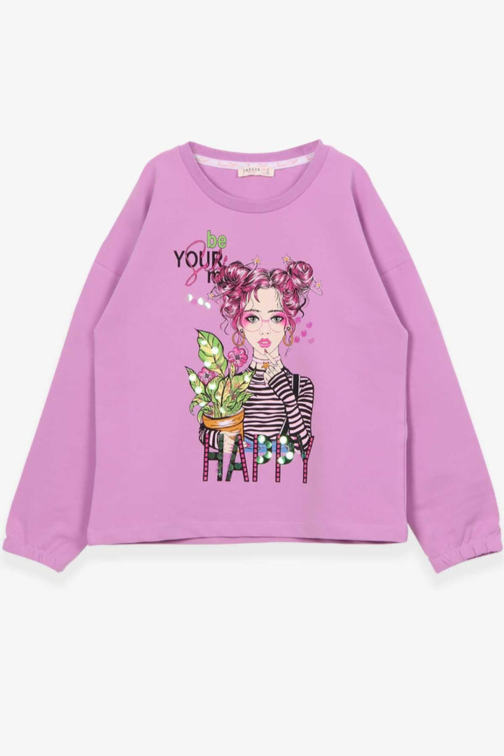 BRE Breeze Girl Child Long Sleeve T-Shirt Portrait Girl Printed 104 Years, Lilac - Middleton