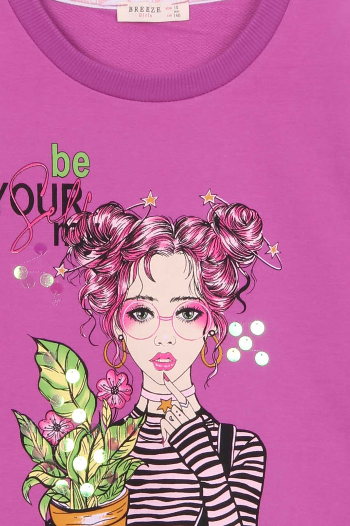 BRE Breeze Girl Child Long Sleeve T-Shirt Portrait Girl Printed 104 Years, Purple - St. Augustine
