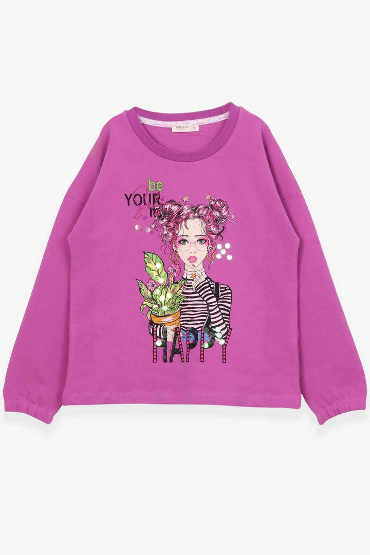 BRE Breeze Girl Child Long Sleeve T-Shirt Portrait Girl Printed 104 Years, Purple - St. Augustine