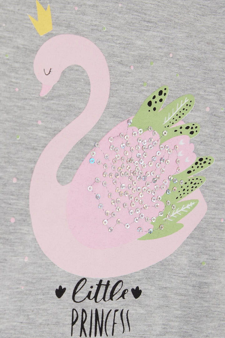 BRE Breeze Girl Child Long Sleeve T-Shirt Princess Swan Printed Sequined 2-6 Years, Grey Melange - Carrollton