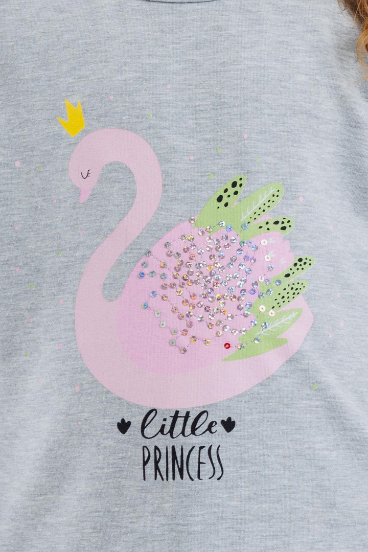 BRE Breeze Girl Child Long Sleeve T-Shirt Princess Swan Printed Sequined 2-6 Years, Grey Melange - Carrollton
