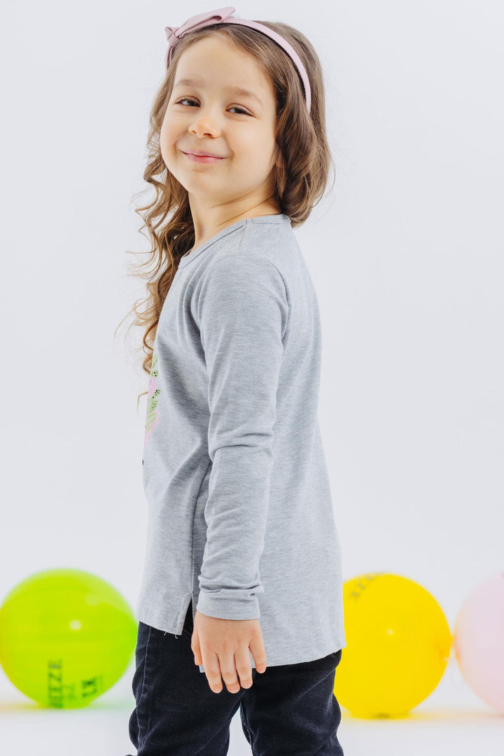 BRE Breeze Girl Child Long Sleeve T-Shirt Princess Swan Printed Sequined 2-6 Years, Grey Melange - Carrollton