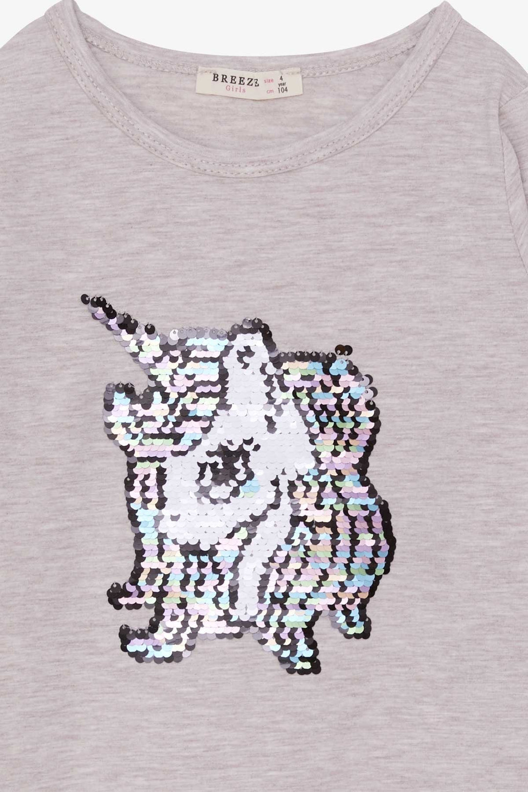 BRE Breeze Girl Child Long Sleeve T-Shirt Sequined Unicorn 4-8 Years, Beige Melange - St. Louis