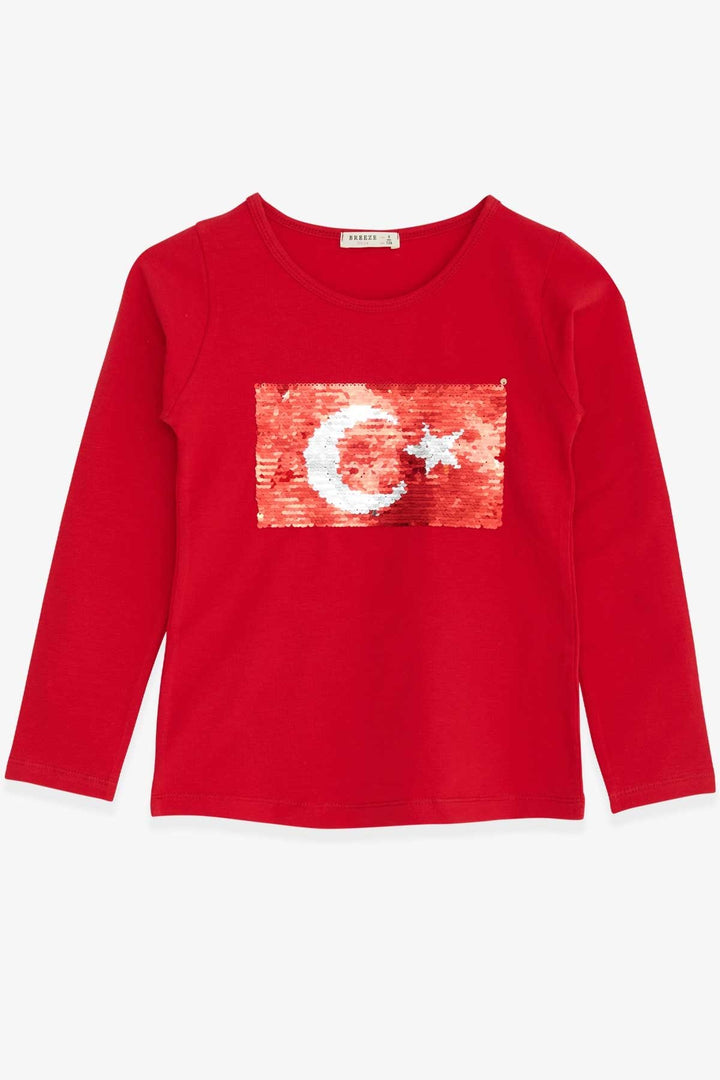 BRE Breeze Girl Child Long Sleeve T-Shirt Sequined Star 44 Years, Red - North Hempstead