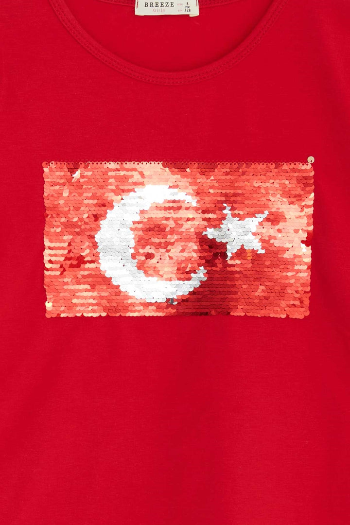 BRE Breeze Girl Child Long Sleeve T-Shirt Sequined Star 44 Years, Red - North Hempstead