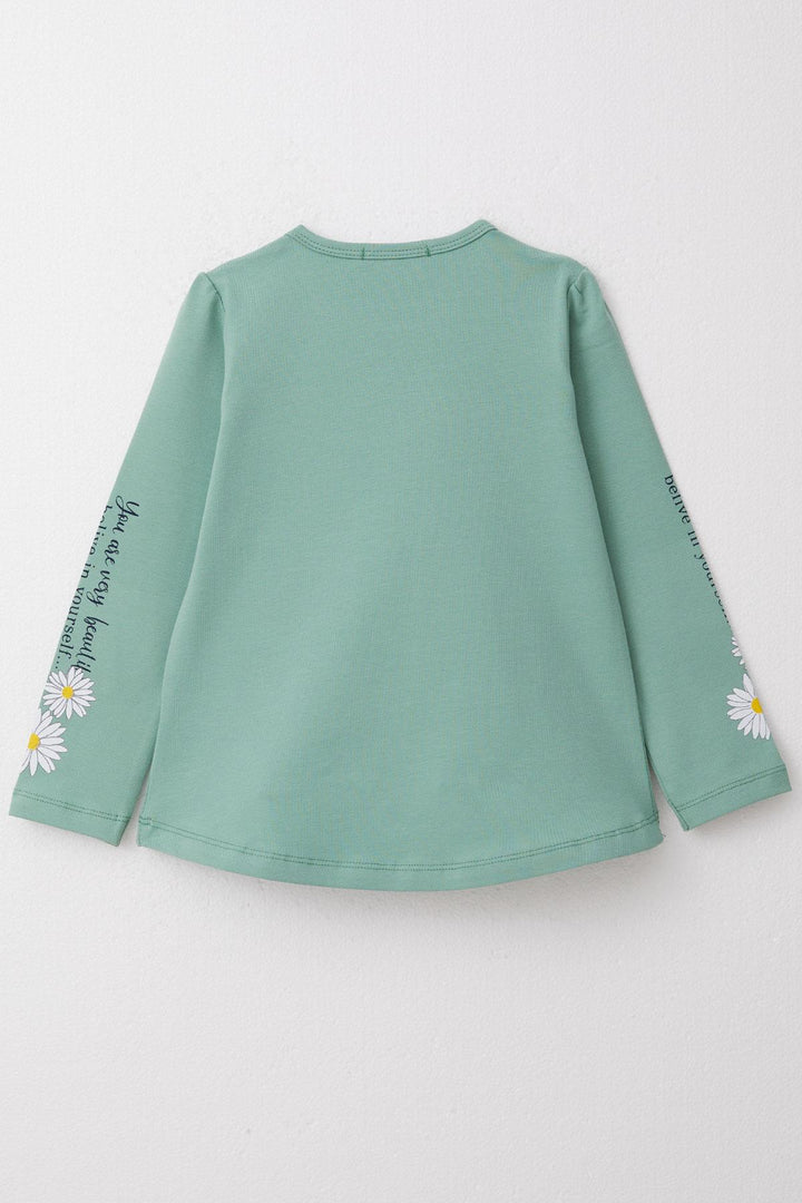 BRE Breeze Girl Child Long Sleeve T-Shirt Colorful Printed with Flower Pattern 3-8 Years, Mint Green - Uriangato