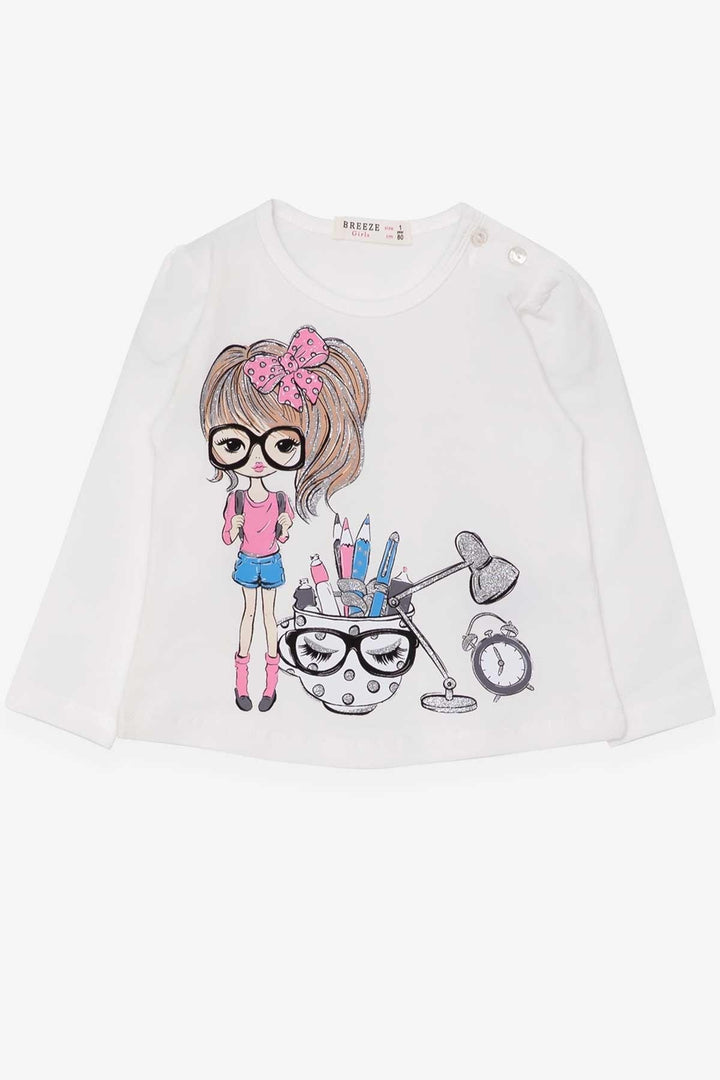 BRE Breeze Girl Child Long Sleeve T-Shirt with Painter Girl Print, 1-4 Years, Ecru - Guadalupe