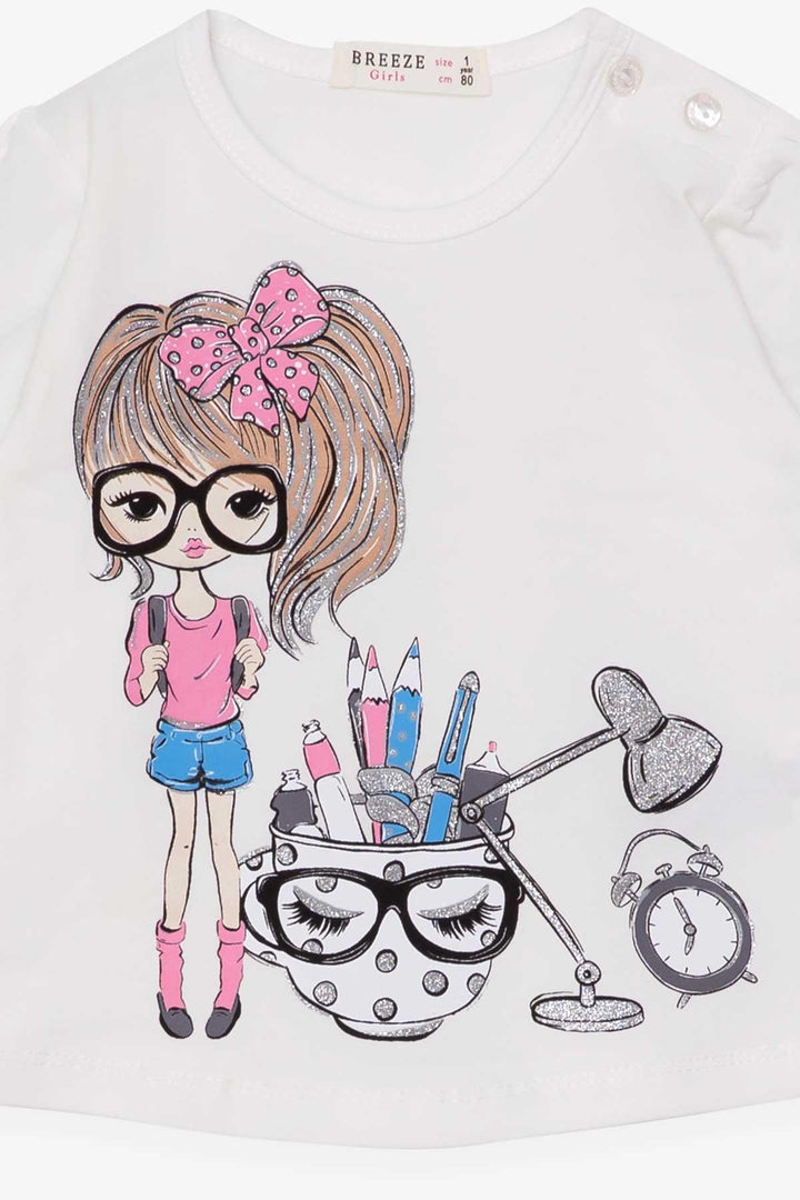 BRE Breeze Girl Child Long Sleeve T-Shirt with Painter Girl Print, 1-4 Years, Ecru - Guadalupe