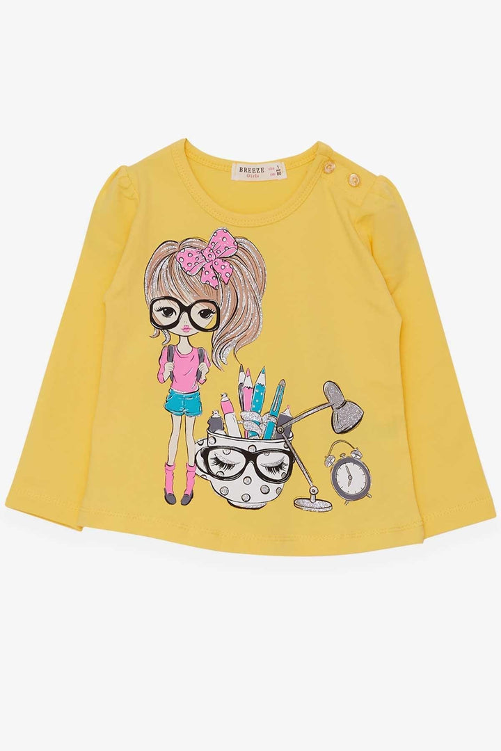BRE Breeze Girl Child Long Sleeve T-Shirt with Painter Girl Print, 1-4 Years, Yellow - San Pedro Garza García