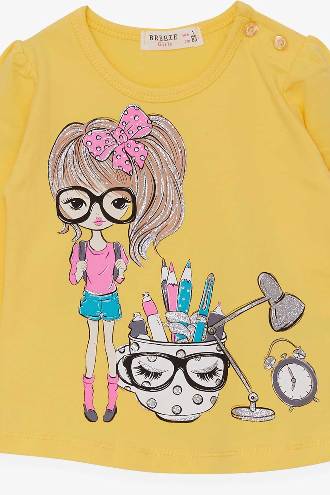 BRE Breeze Girl Child Long Sleeve T-Shirt with Painter Girl Print, 1-4 Years, Yellow - San Pedro Garza García