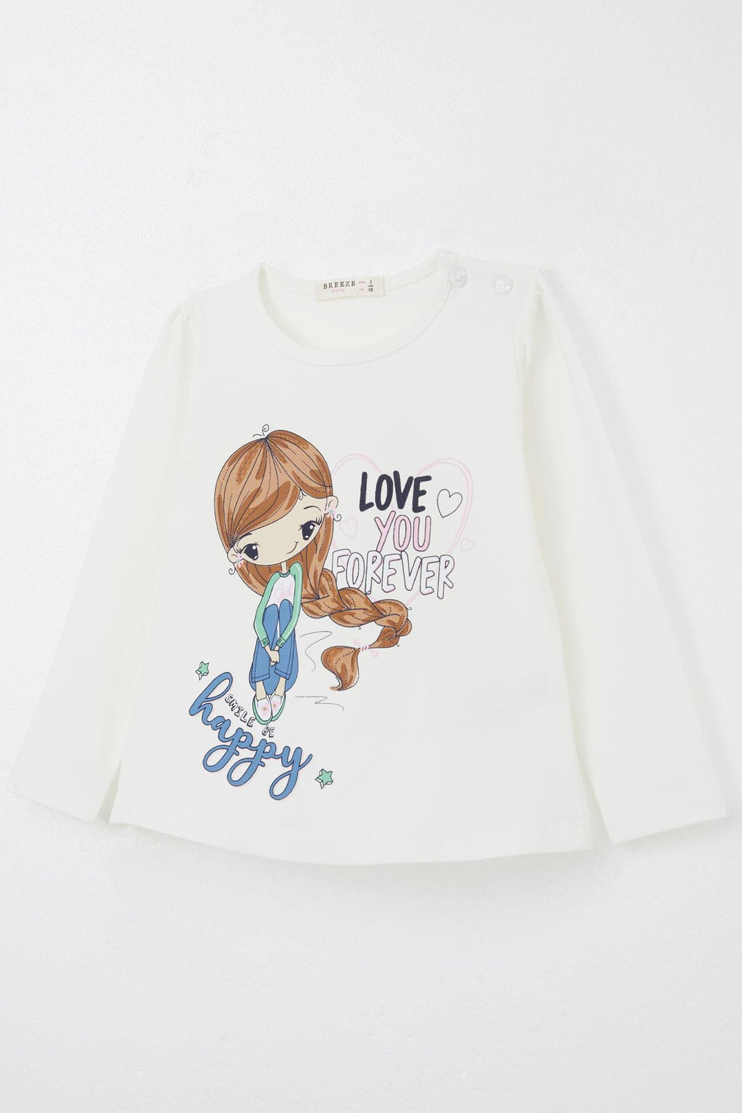 BRE Breeze Girl Child Long Sleeve T-Shirt Love Themed Girl Printed 1.5-5 Years, Ecru - Tlapa de Comonfort