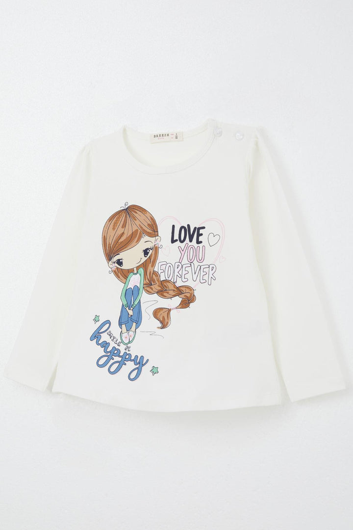 BRE Breeze Girl Child Long Sleeve T-Shirt Love Themed Girl Printed 1.5-5 Years, Ecru - Tlapa de Comonfort