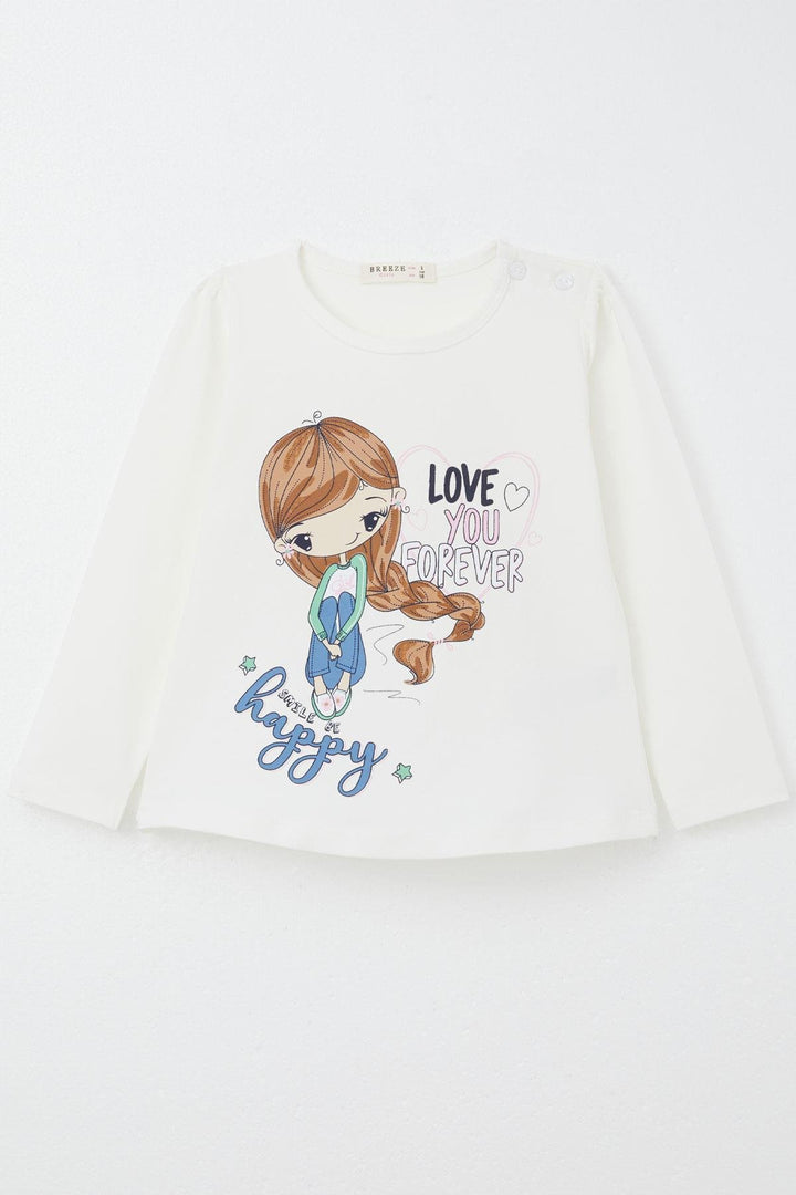 BRE Breeze Girl Child Long Sleeve T-Shirt Love Themed Girl Printed 1.5-5 Years, Ecru - Tlapa de Comonfort