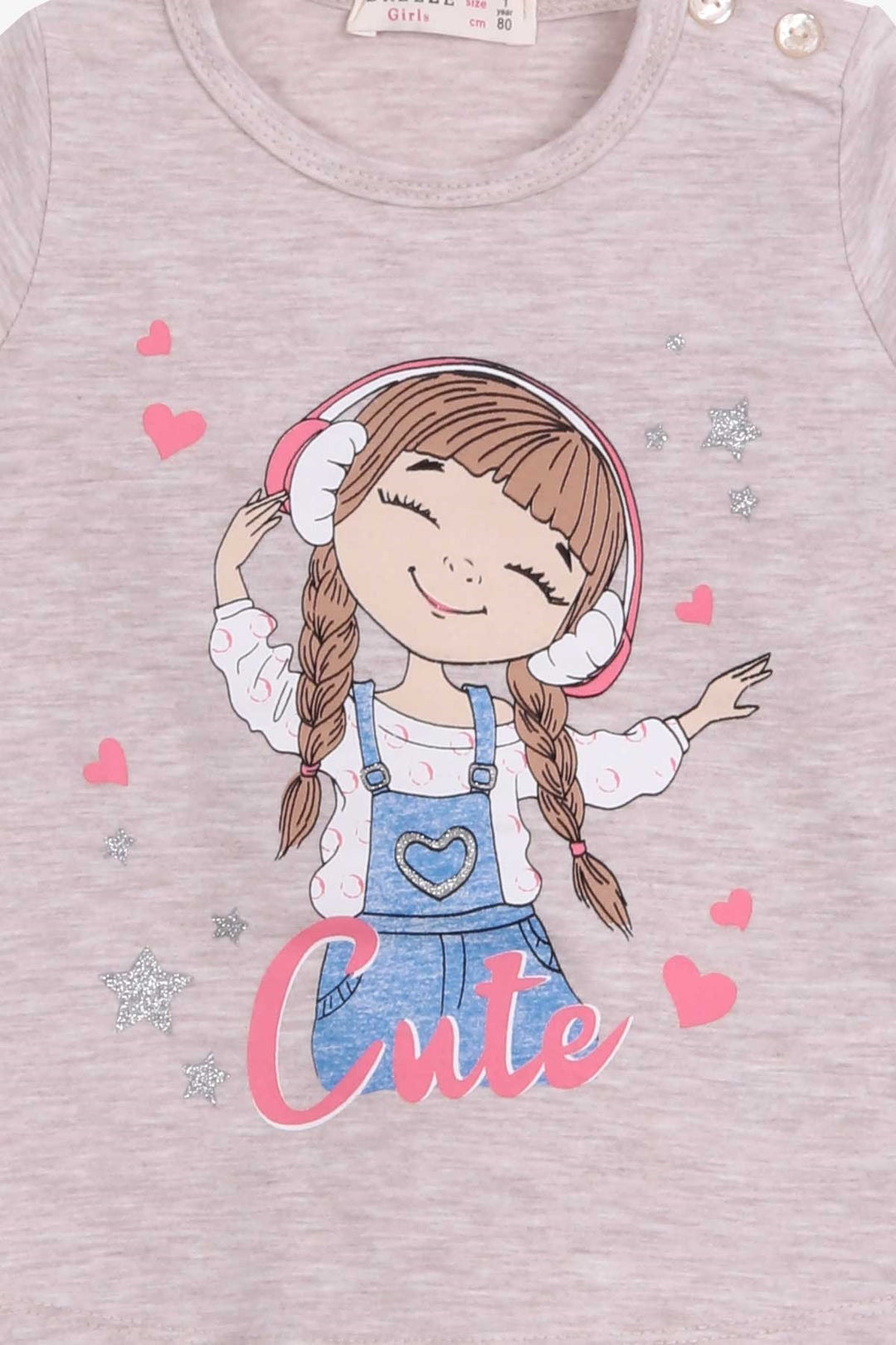 BRE Breeze Girl Child Long Sleeve T-Shirt Cute Girl Printed 1-4 Years, Beige Melange - Annemasse