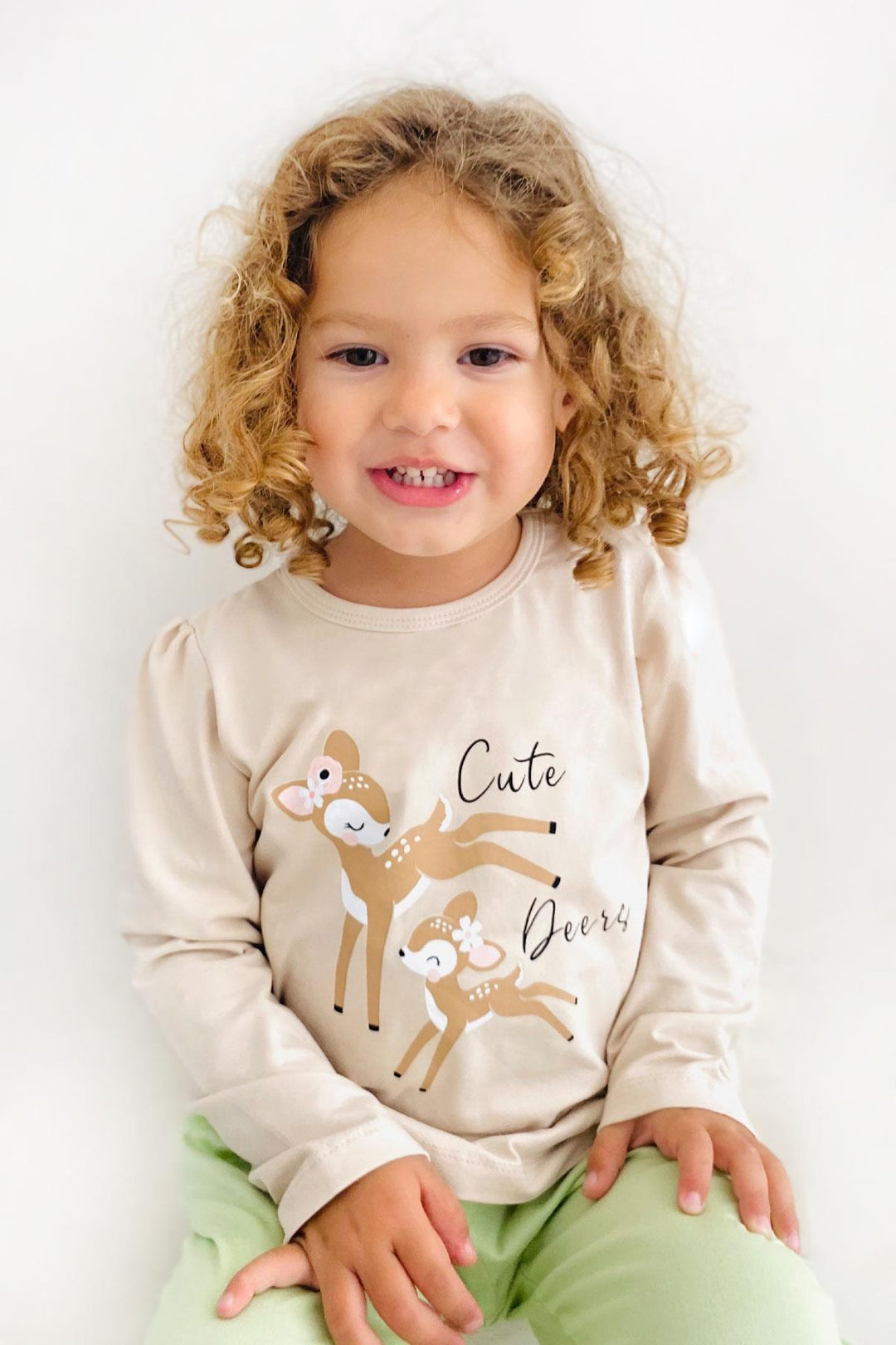 BRE Breeze Girl Child Long Sleeve T-Shirt Cute Deer Printed 2-6 Years, Beige - Elda