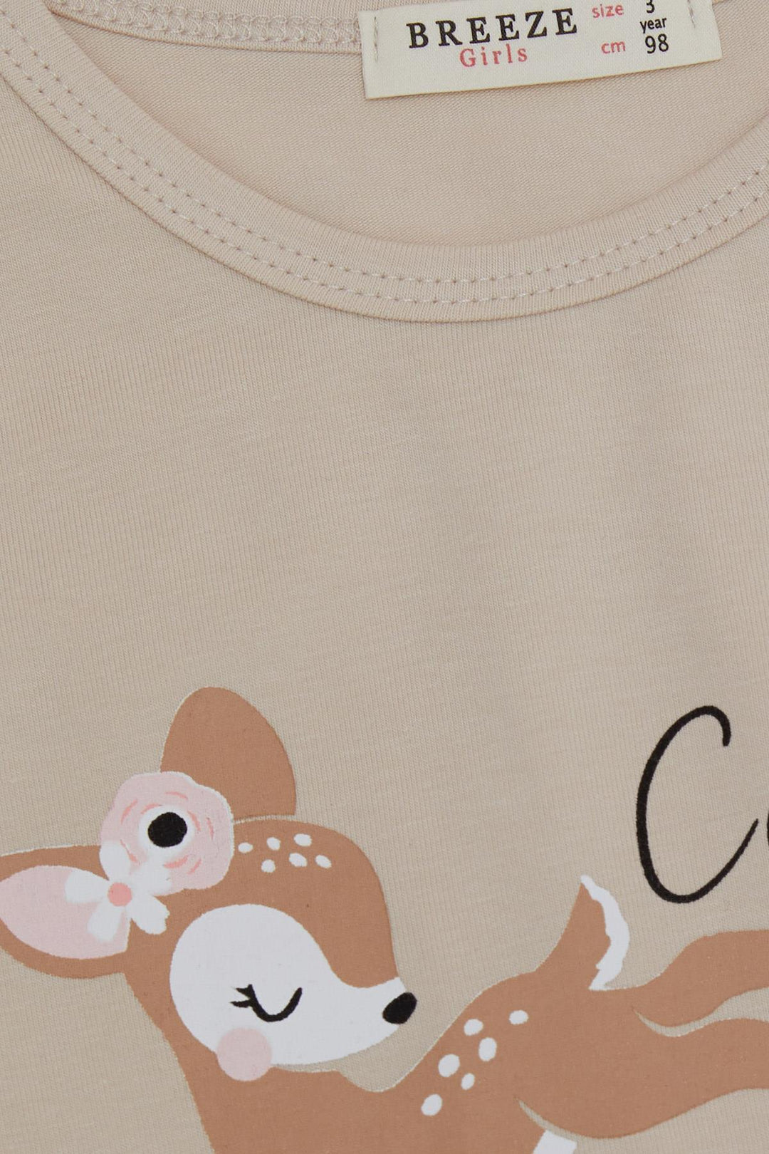 BRE Breeze Girl Child Long Sleeve T-Shirt Cute Deer Printed 2-6 Years, Beige - Elda