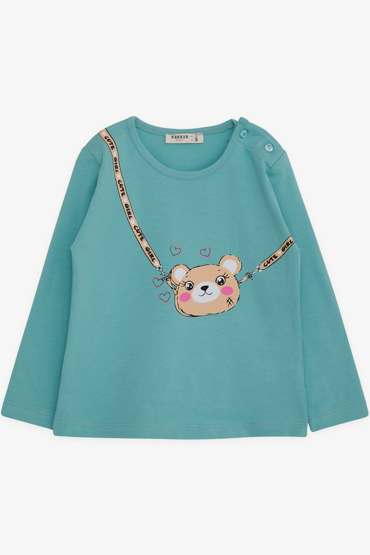 BRE Breeze Girl Child Long Sleeve T-Shirt Cute Moon Printed 2-6 Years, Mint Green - Deinze