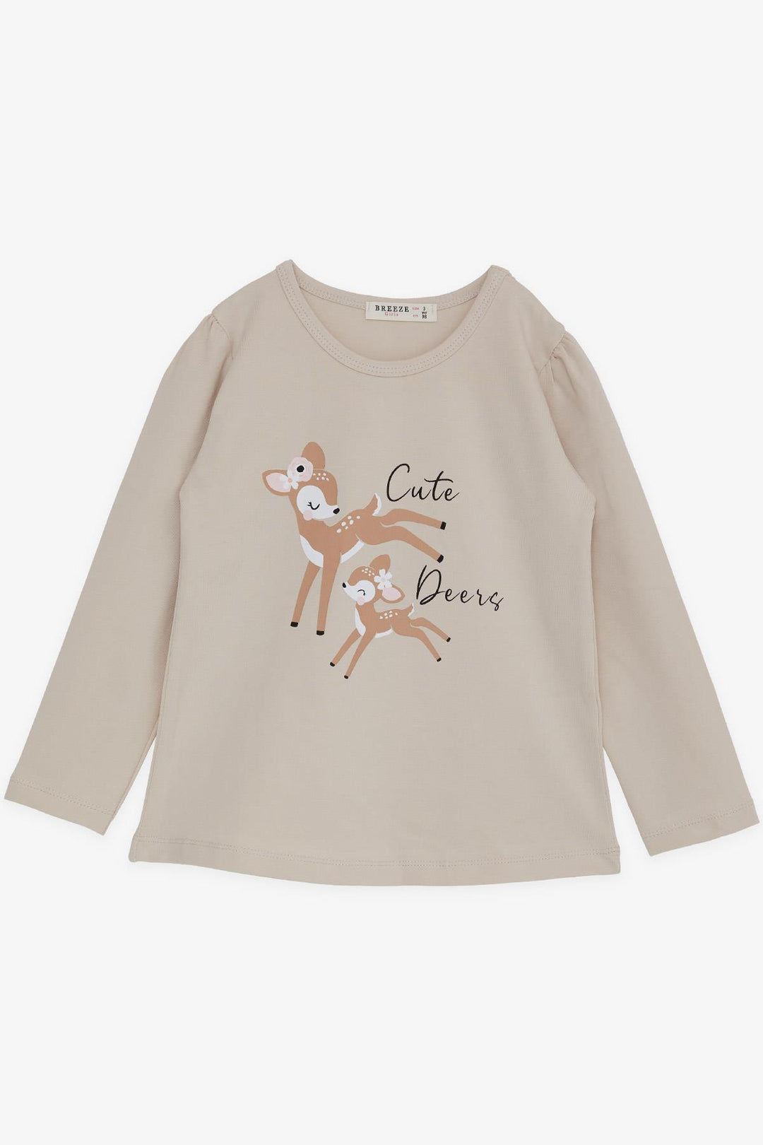 BRE Breeze Girl Child Long Sleeve T-Shirt Cute Deer Printed 2-6 Years, Beige - Elda
