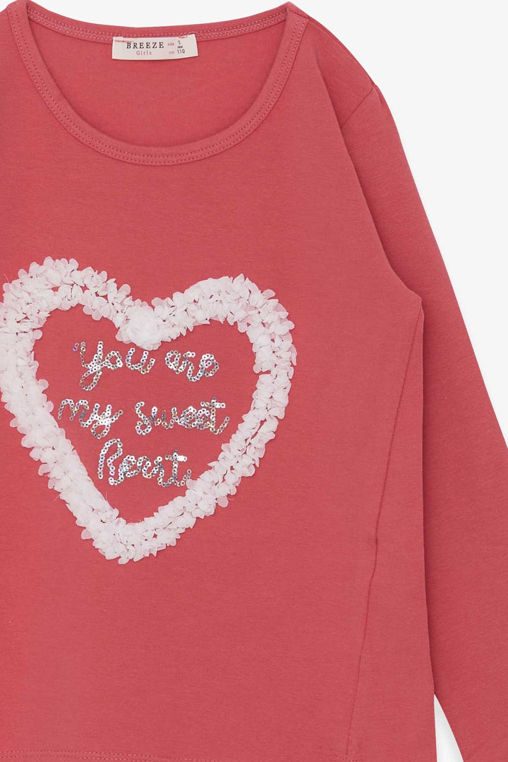 BRE Breeze Girl Child Long Sleeve T-Shirt with Glitter Heart Print 50 Years, Rose Pink - Igualada