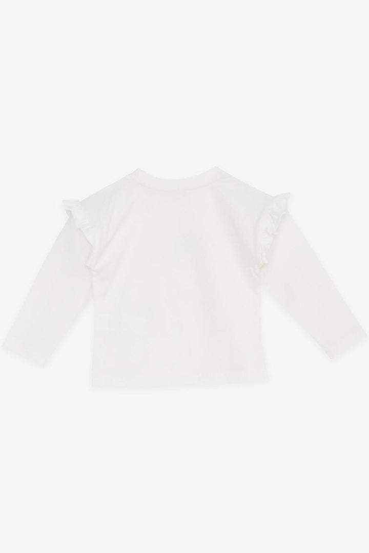 BRE Breeze Girl Child Long Sleeve T-Shirt with Glitter Heart Print Ruffled 1-4 Years, Ecru - Heroica Nogales