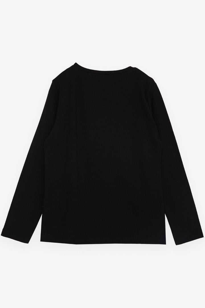 BRE Breeze Girl Child Long Sleeve T-Shirt with Glittery Printed Text, 94 Years, Black - Teruel