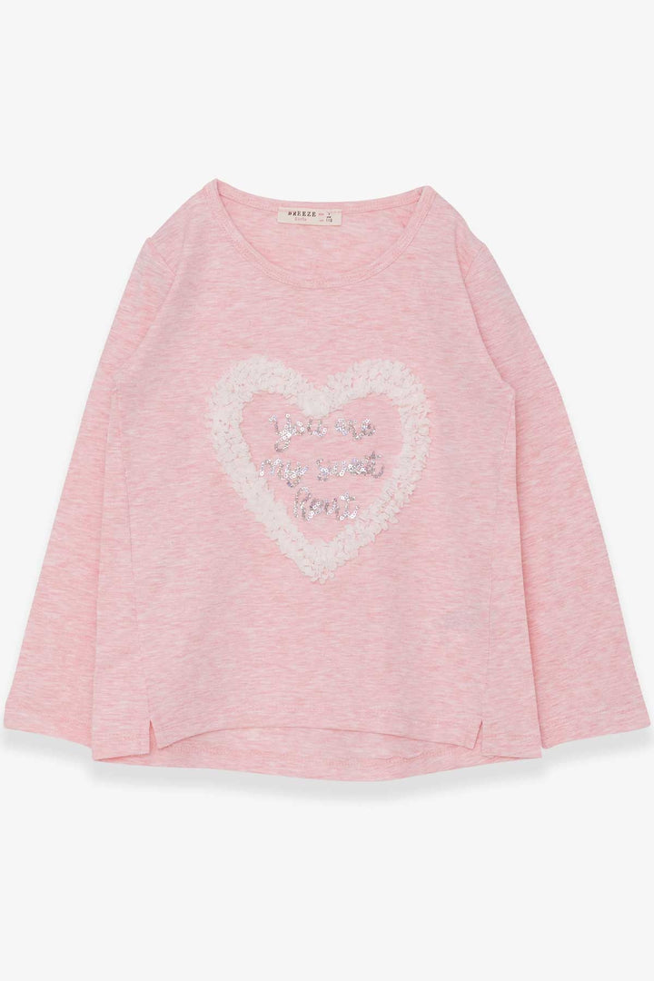 BRE Breeze Girl Child Long Sleeve T-Shirt with Glitter Heart Print 50 Years, Salmon Melange - North Richland Hills