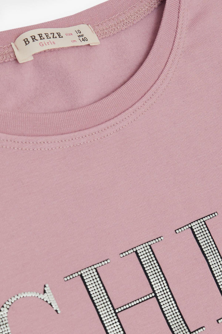 BRE Breeze Girl Child Long Sleeve T-Shirt with Glittery Printed Text 94 Years, Rose Pink - Kingston upon Thames