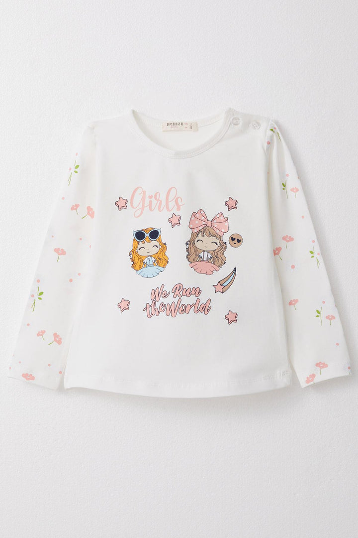 BRE Breeze Girl Child Long Sleeve T-Shirt Slogan Themed Cool Girls Printed 1.5-5 Years, Ecru - University