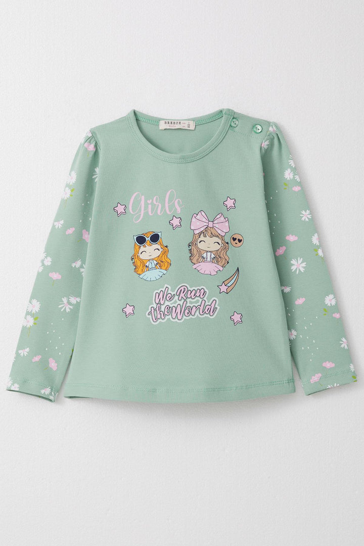 BRE Breeze Girl Child Long Sleeve T-Shirt Slogan Themed Cool Girls Printed 1.5-5 Years, Aqua Green - Auxerre