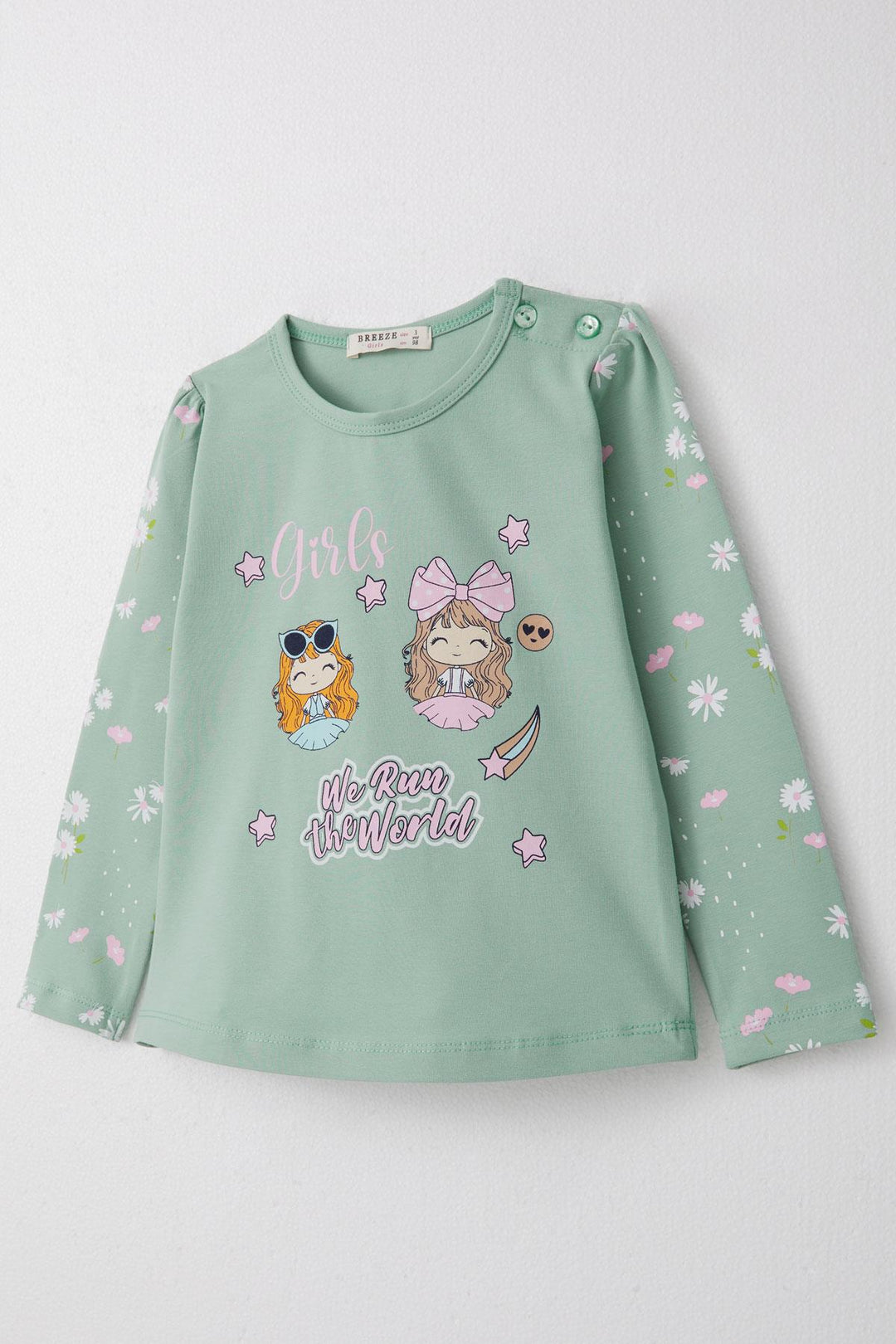 BRE Breeze Girl Child Long Sleeve T-Shirt Slogan Themed Cool Girls Printed 1.5-5 Years, Aqua Green - Auxerre