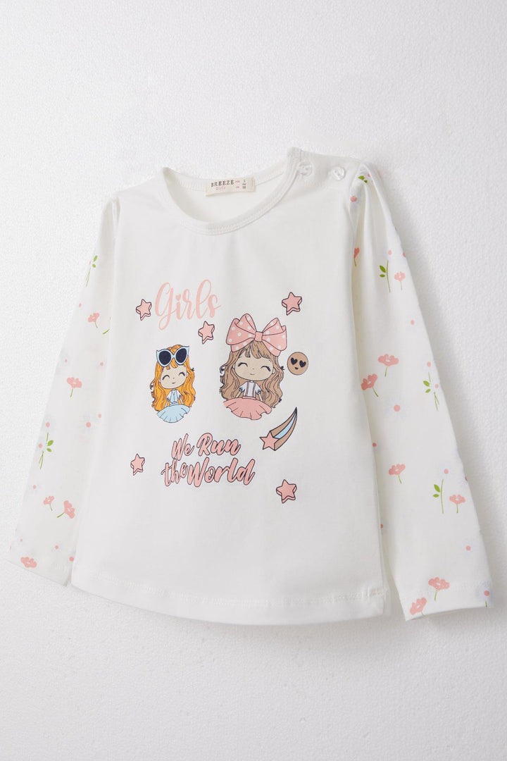BRE Breeze Girl Child Long Sleeve T-Shirt Slogan Themed Cool Girls Printed 1.5-5 Years, Ecru - University