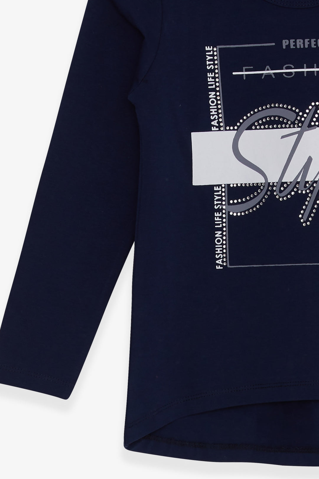 BRE Breeze Girl Child Long Sleeve T-Shirt with Stone Printed Writing 62 Years, Navy Blue - Wheaton