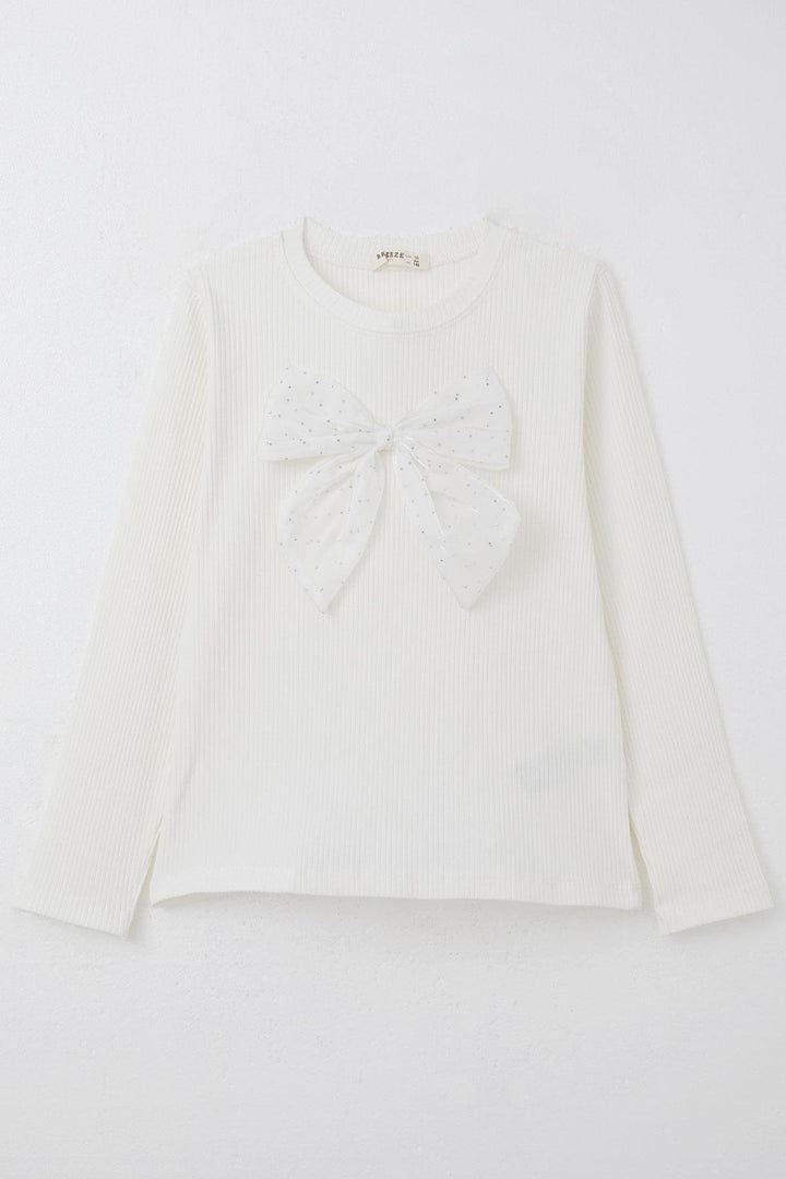 BRE Breeze Girl Child Long Sleeve T-Shirt with Rhinestone Bow Accessory, 94 Years, Ecru - Kirchheim unter Teck