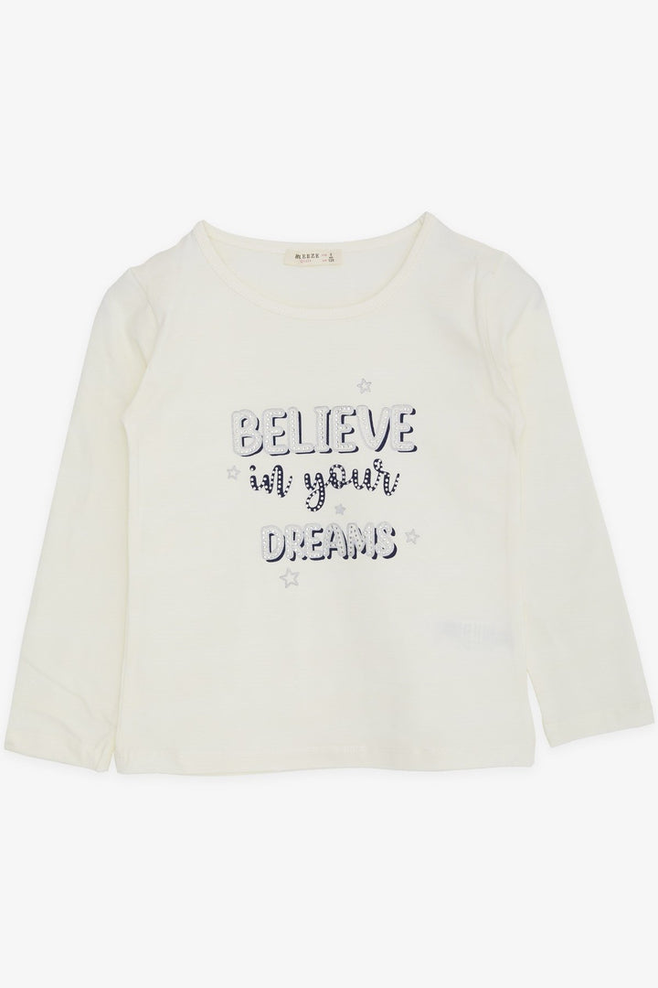 BRE Breeze Girl Child Long Sleeve T-Shirt with Stone Printed Writing, 50 Years, Ecru - Glendale