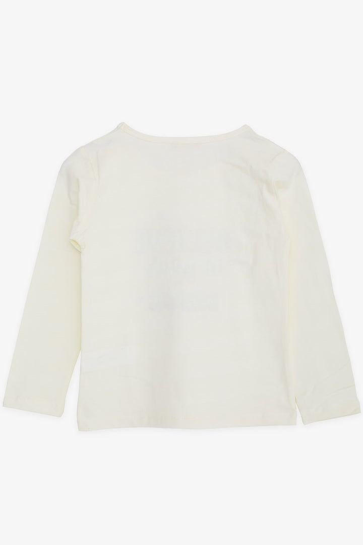 BRE Breeze Girl Child Long Sleeve T-Shirt with Stone Printed Writing, 50 Years, Ecru - Glendale