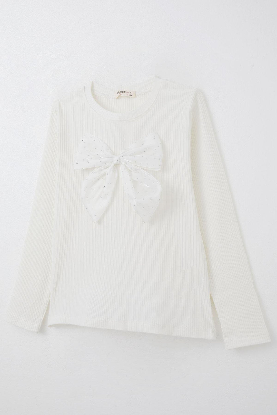 BRE Breeze Girl Child Long Sleeve T-Shirt with Rhinestone Bow Accessory, 94 Years, Ecru - Kirchheim unter Teck