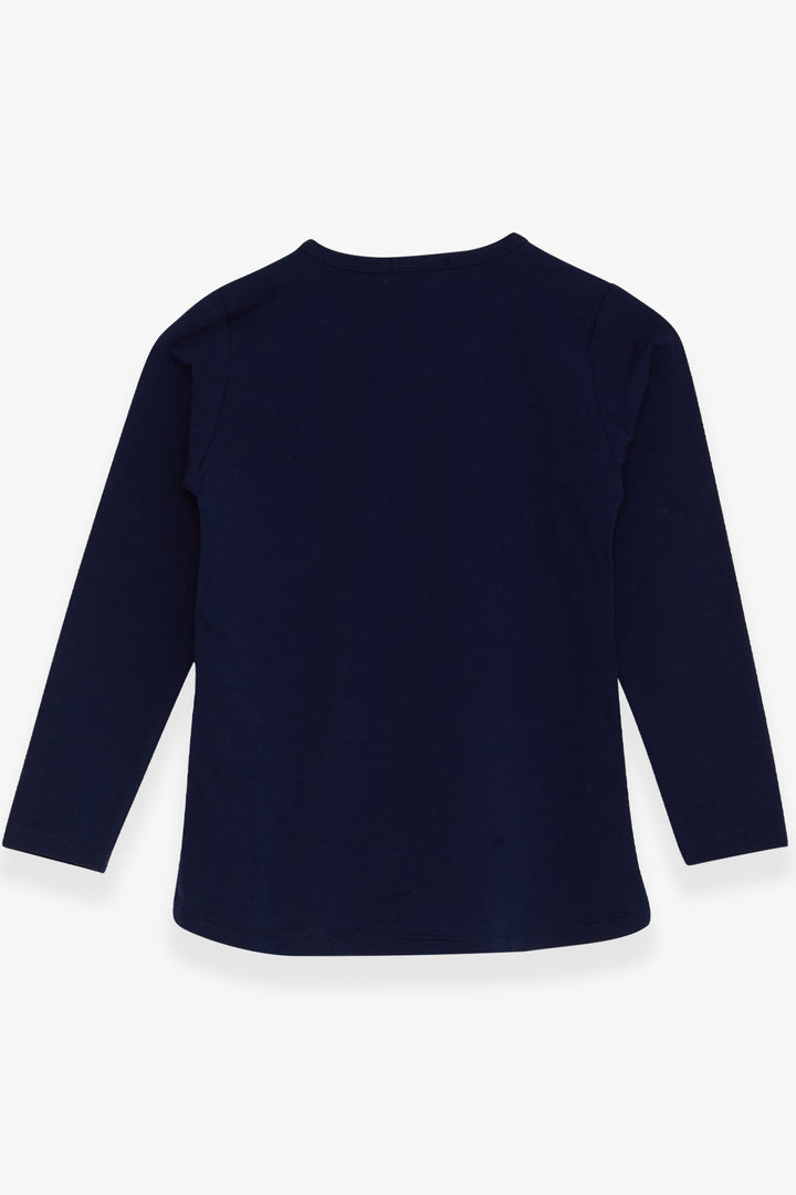 BRE Breeze Girl Child Long Sleeve T-Shirt with Stone Printed Writing 62 Years, Navy Blue - Wheaton