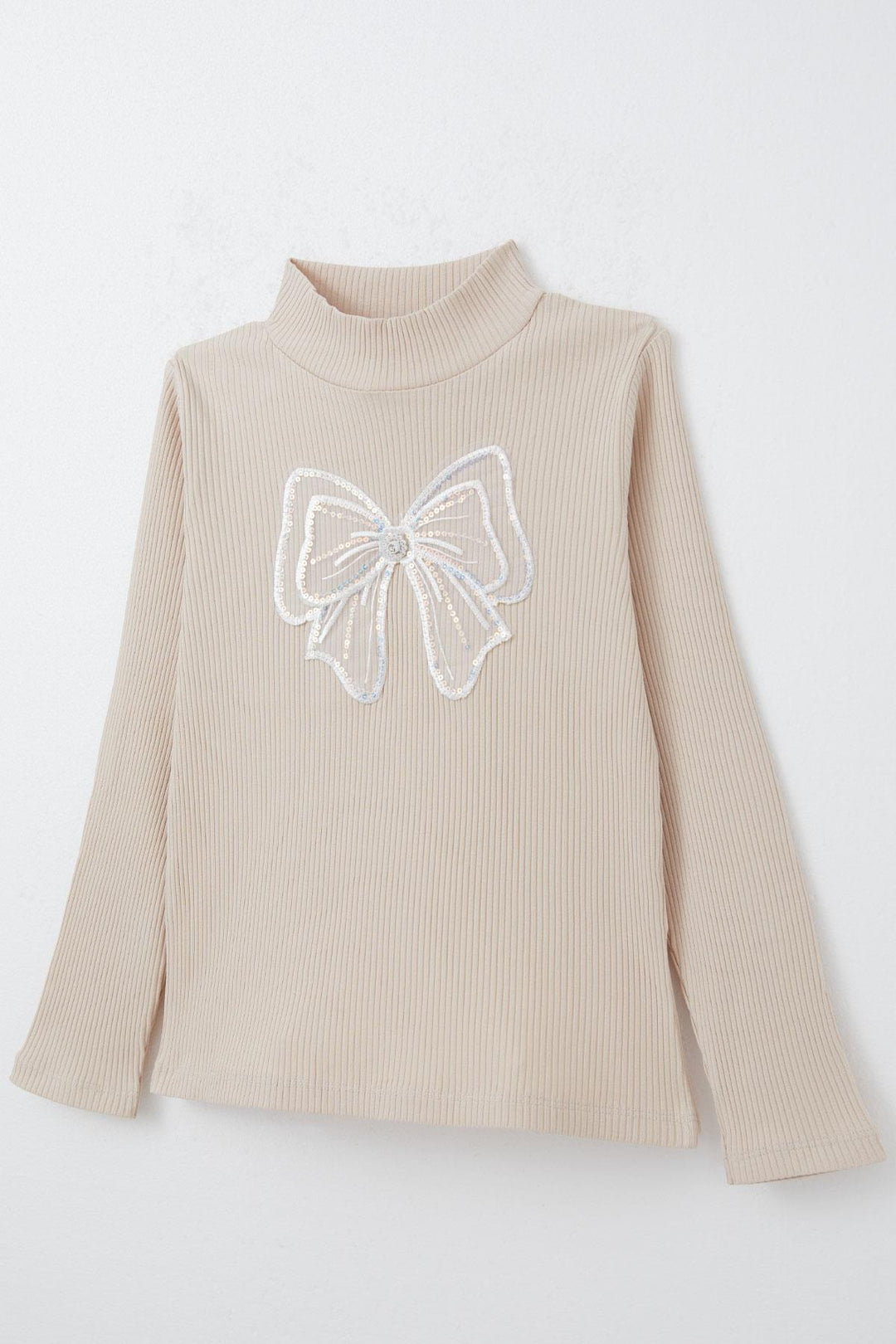 BRE Breeze Girl Child Long Sleeve T-shirt Tulle Bow Embroidered 84 Years, Beige - Villanueva y Geltrú