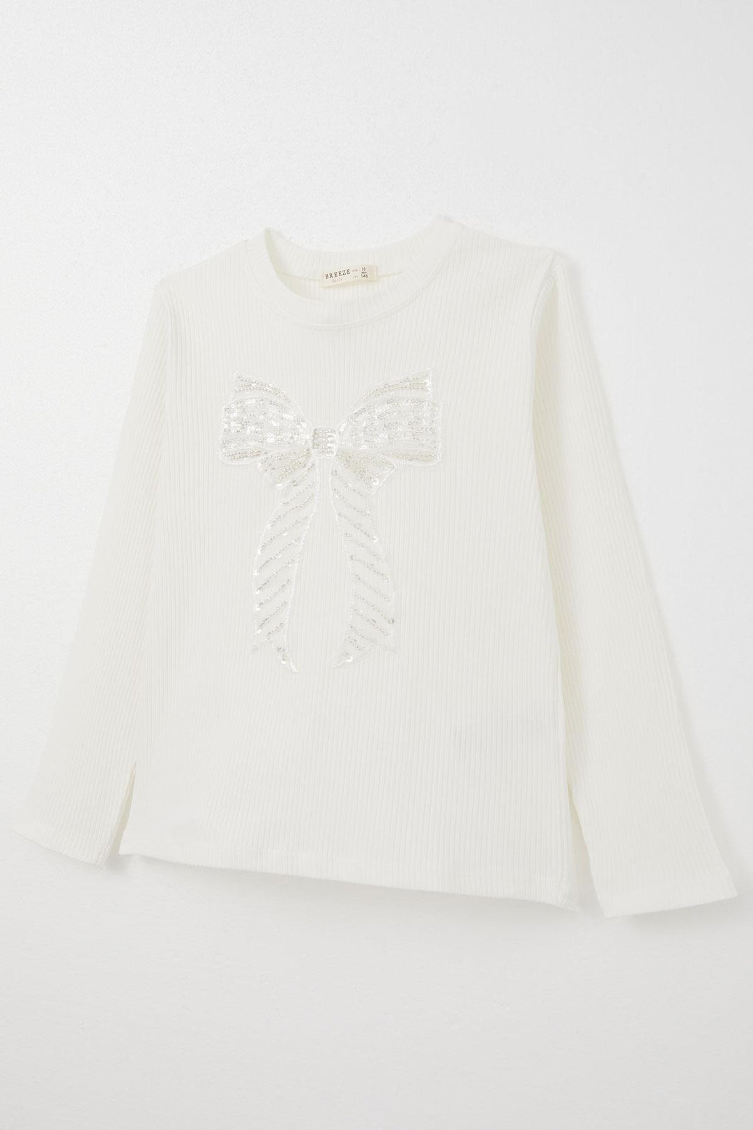 BRE Breeze Girl Child Long Sleeve T-Shirt Tulle Bow Embroidered Sequined 94 Years, Ecru - Alkmaar