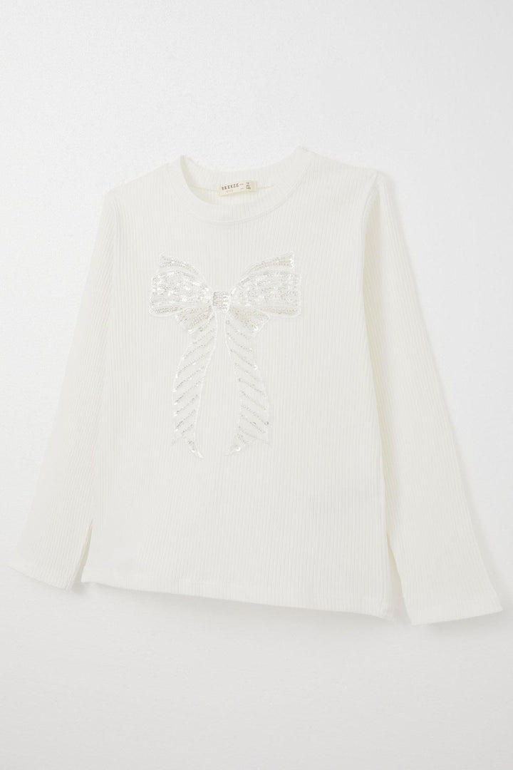 BRE Breeze Girl Child Long Sleeve T-Shirt Tulle Bow Embroidered Sequined 94 Years, Ecru - Alkmaar
