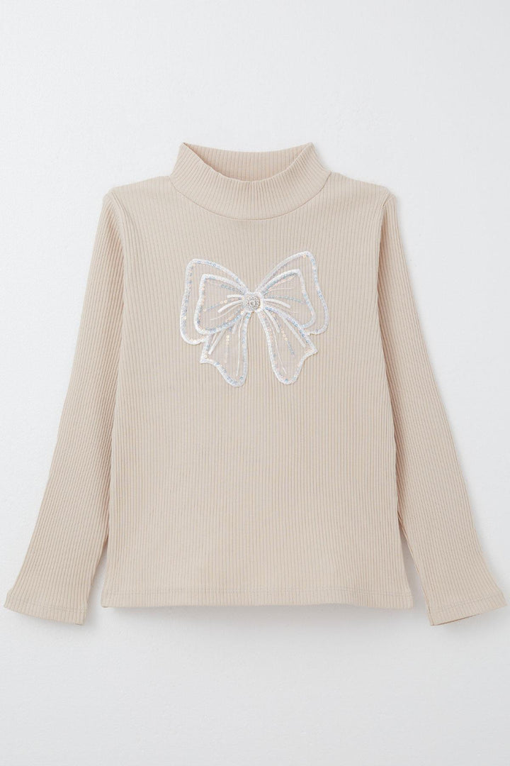 BRE Breeze Girl Child Long Sleeve T-shirt Tulle Bow Embroidered 84 Years, Beige - Villanueva y Geltrú