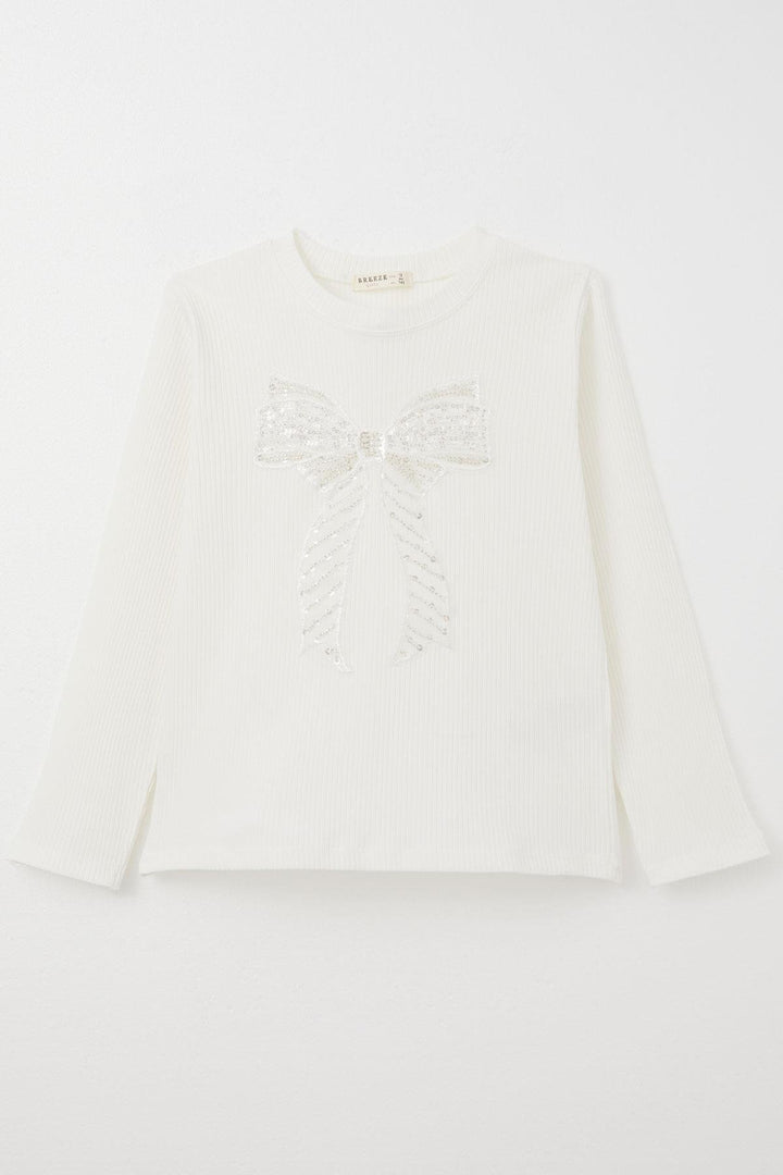 BRE Breeze Girl Child Long Sleeve T-Shirt Tulle Bow Embroidered Sequined 94 Years, Ecru - Alkmaar