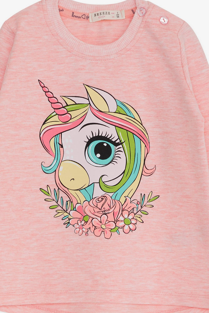 BRE Breeze Girl Child Long Sleeve T-Shirt Unicorn Printed 1.5-5 Years, Salmon Melange - Mishawaka