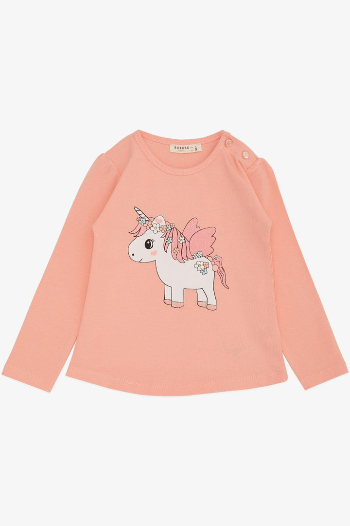 BRE Breeze Girl Child Long Sleeve T-Shirt Unicorn Printed 1-4 Years, Salmon - Idaho Falls