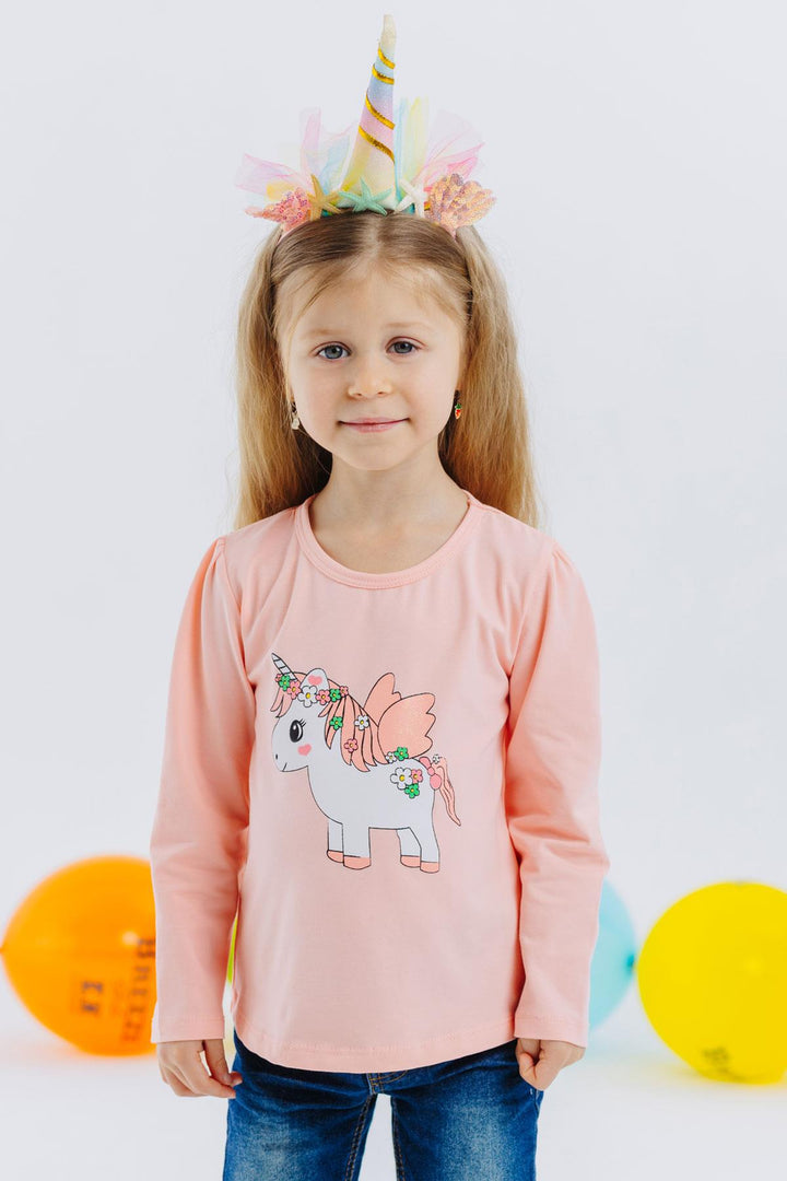 BRE Breeze Girl Child Long Sleeve T-Shirt Unicorn Printed 1-4 Years, Salmon - Idaho Falls