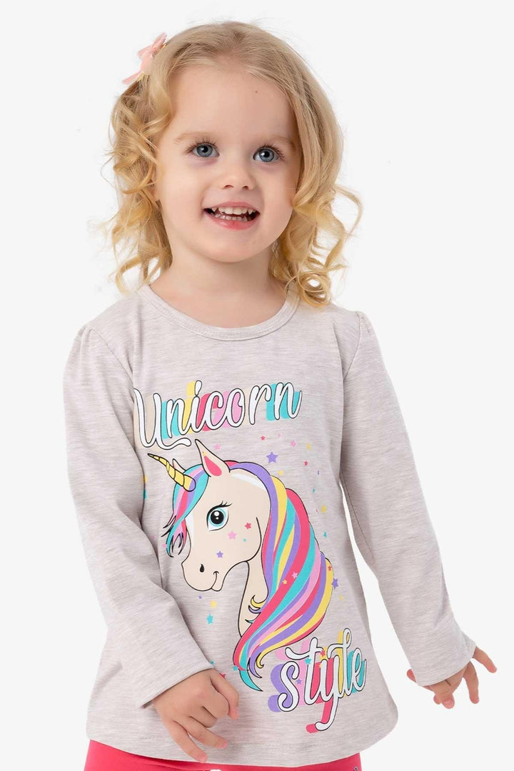 BRE Breeze Girl Child Long Sleeve T-Shirt Unicorn 2-6 Years, Beige Melange - Chino