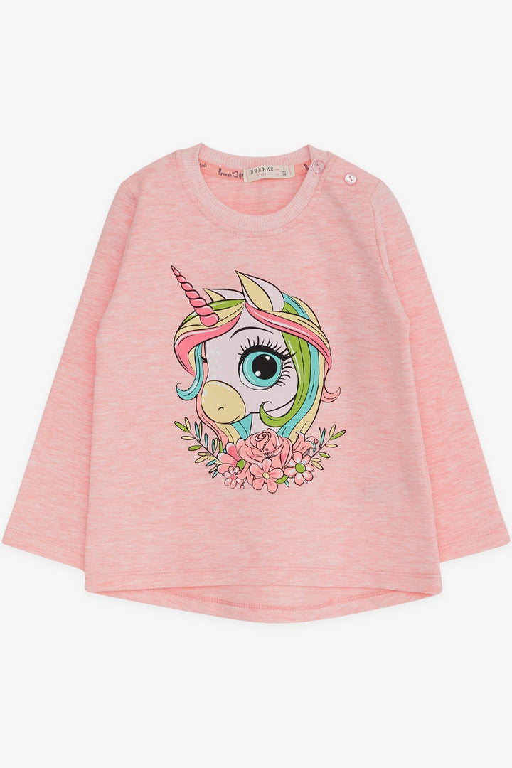 BRE Breeze Girl Child Long Sleeve T-Shirt Unicorn Printed 1.5-5 Years, Salmon Melange - Mishawaka