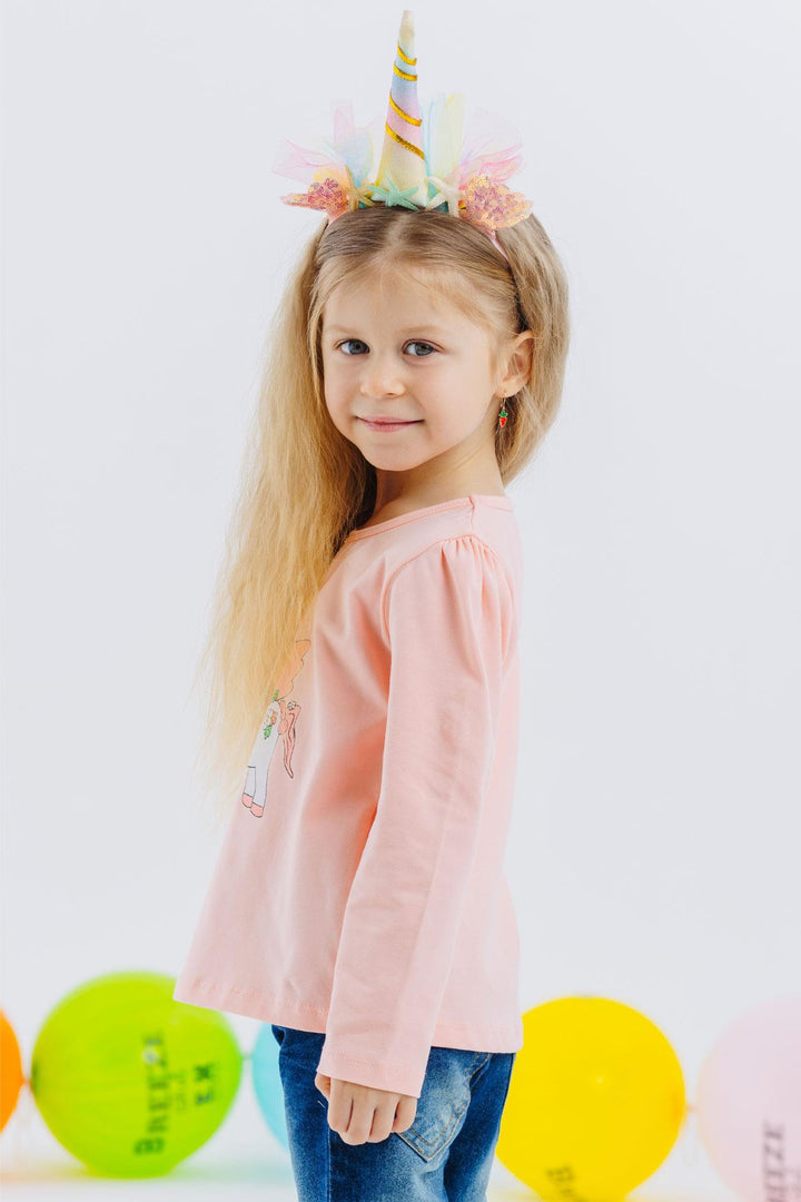BRE Breeze Girl Child Long Sleeve T-Shirt Unicorn Printed 1-4 Years, Salmon - Idaho Falls
