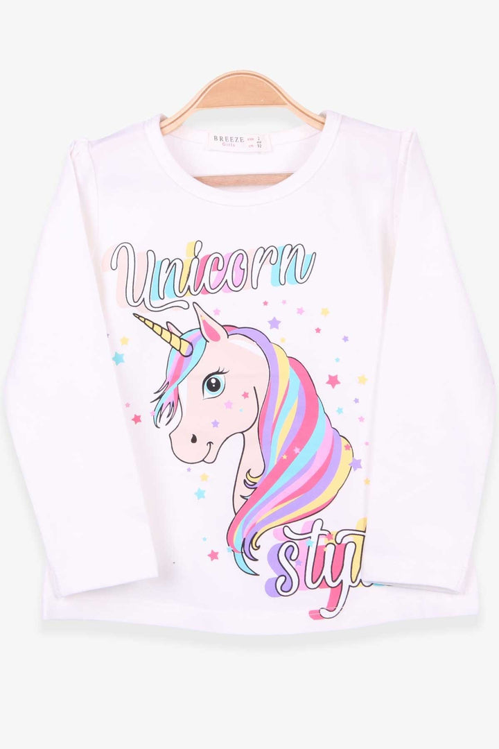 BRE Breeze Girl Child Long Sleeve T-Shirt Unicorn 2-6 Years, Ecru - Valle de Santiago